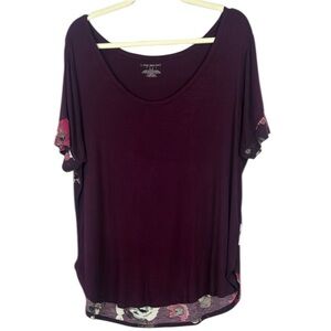 Lane Bryant Casual Purple Floral Back Detail Short Sleeve Top Size 14/16
